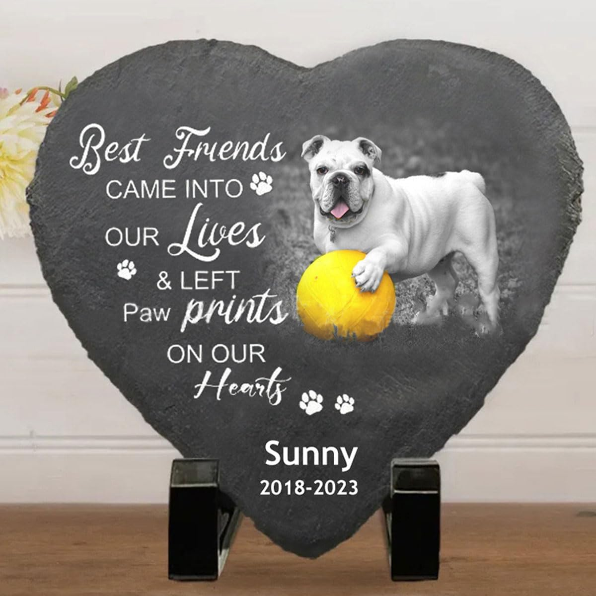 Animal Gravestone, Slate Memorial Stone, Gravestone Dog Cat, Memorial Plaque Gravestone, Animal Memorial Stone in Heart Shape, Diameter 20 Cm (Does Not Support Custom Patterns) image number 1