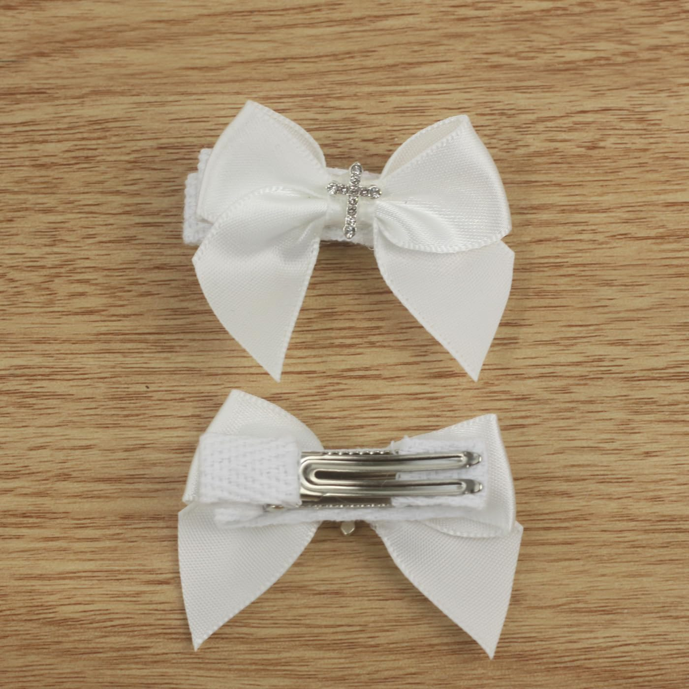 Baptism off White Satin 1.7 Inches Mini Bows with Delicate Cross Small 1.4 Inches Alligator Clip image number 3