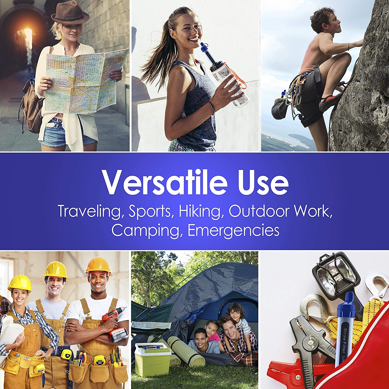 2 Pack Water Filter Straw - Water Purifying Device - Portable Personal Water Filtration Survival - for Emergency Kits Outdoor Activities and Hiking - Water Filter Camping Travel Survival Backpacking image number 2