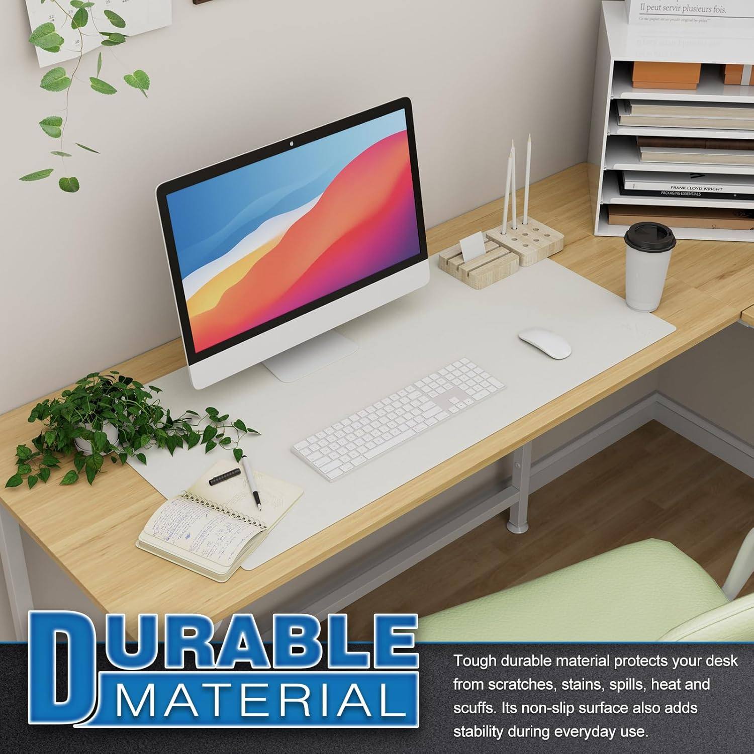 K KNODEL Leather Desk Mat, Office Desk Pad, Large Mouse Pad, Keyboard Mat, Computer and Laptop Mat for Desk, Desk Protector Mat, Desktop Mat for Writing, Desk Blotter and Cover (80X40Cm, White) image number 4