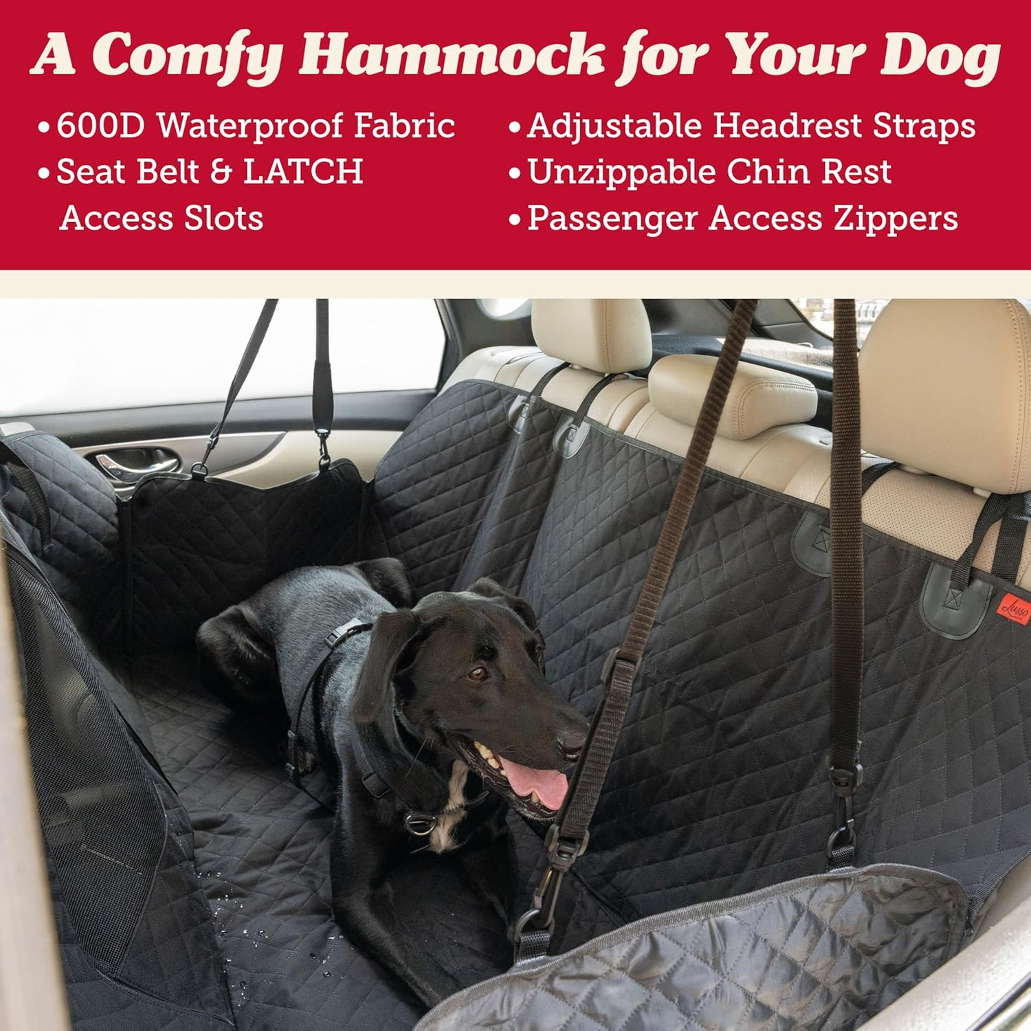 Lusso Gear Dog Car Seat Cover for Back Seat - 100% Waterproof Dog Hammock - Padded Headrest and Mesh Window - Passenger Compatible Rear Car Seat Cover - Fits Trucks, Suvs, Cars - Premium Edition - Gray image number 7