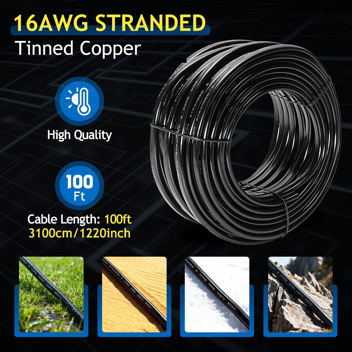16 Gauge Wire 2 Conductor Oxygen-Free Tinned Copper Electrical Wire, 16 AWG Wire Pure Copper Stranded PVC Cord, 12V 24V Flexible 16/2 Cable for Automotive Marine LED Strips Lamp Lighting (100FT/ 31M) image number 4