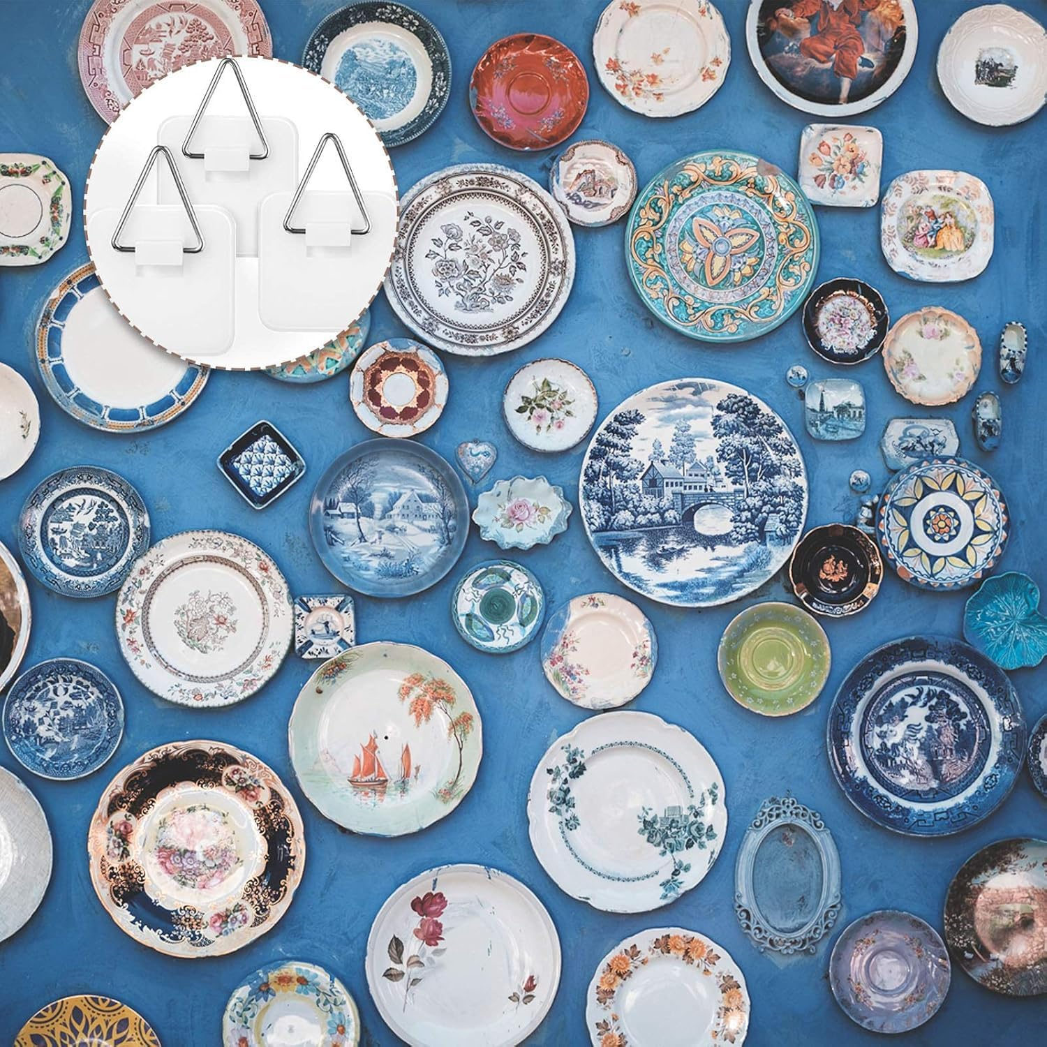 30Pcs Invisible Adhesive Plate Hangers, Wall Plate Hanger Display Holder, 1.25 Inch Square Plastic Invisible Plate Holders, Picture Hanger Hanging Hooks for Decorative Plates and Wall Art image number 3