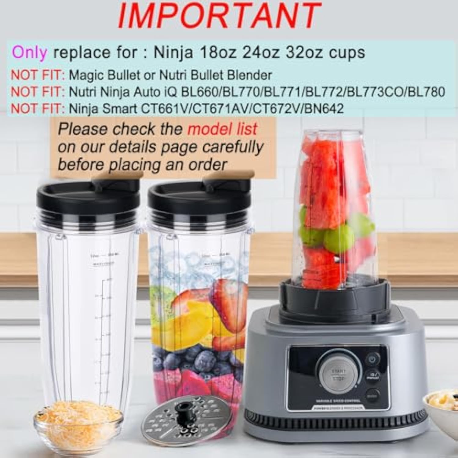Replacement Blender Cup 32Oz with Sip & Seal Lid for Nutri Ninja BL450 BL456 BL480 BL482 BL640 BL642 BL682 BN401 BN751 BN801 Foodi SS101 SS151 SS351 SS401 SS400 Ninja Auto IQ Blade, 2-Pack (32OZ) image number 6