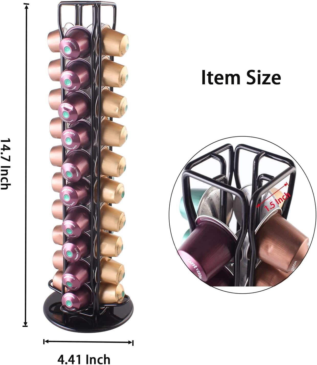 Coffee Pod Holder Stand Compatible with Nespresso Original Pods Carousel Storage Rack Capsules Organizer for Original 40 Coffee Capsules, Black image number 6