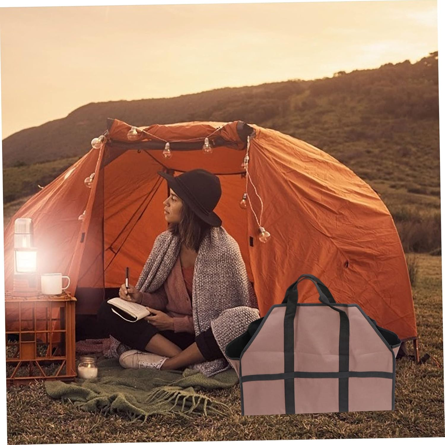 Luxshiny 1PC Large Capacity Log Tote Bag Firewood Carrier Handbag for Scratch Resistant and Practical Storage for Wood Camping Gear and Household Items Coffee Color image number 5