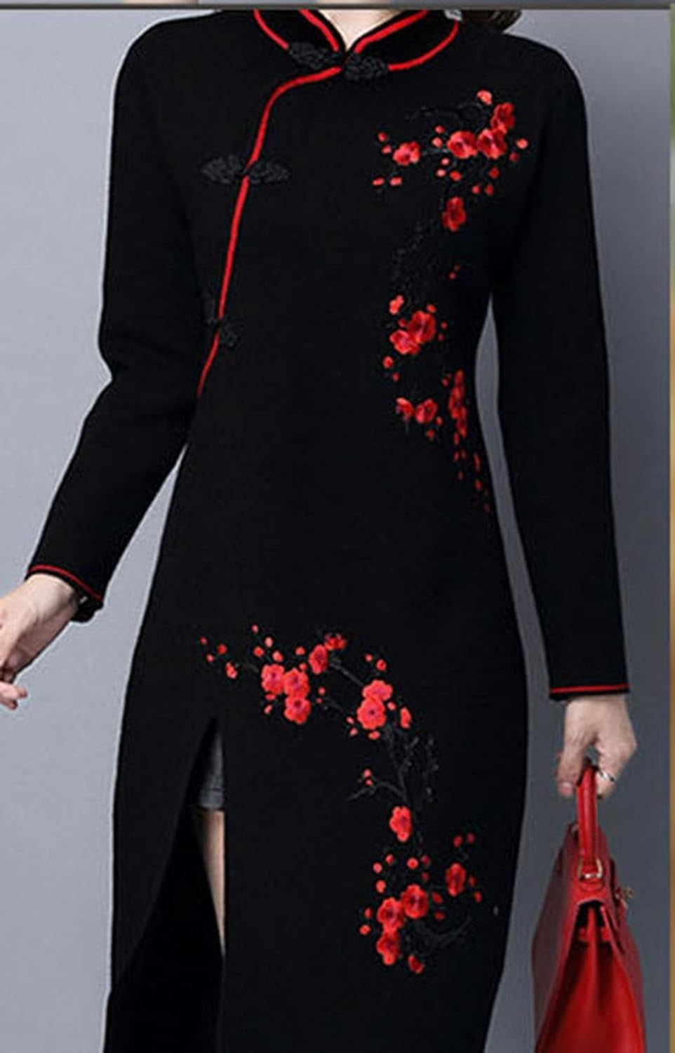 Iron on Patches,Embroidery Patches,Applique for Clothes Dress Pants Hats Jeans, Sewing Flowers Applique DIY Accessory,2Pcs Plum Blossom Patch,Red/Black image number 1