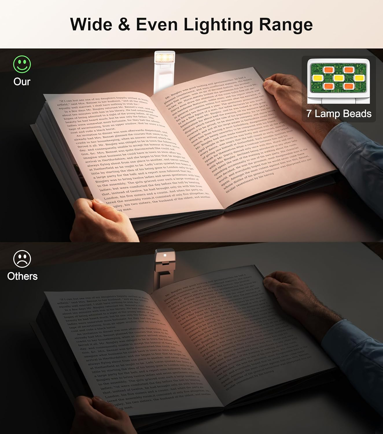 Gritin Book Light Rechargeable, Reading Light Lamp Clip on Books, 3 Eye-Protecting Modes (Mixed/White/Amber), 5 Brightness & Stepless Dimming, Long Battery Life, Flexible Reading Lamp for Readers image number 6
