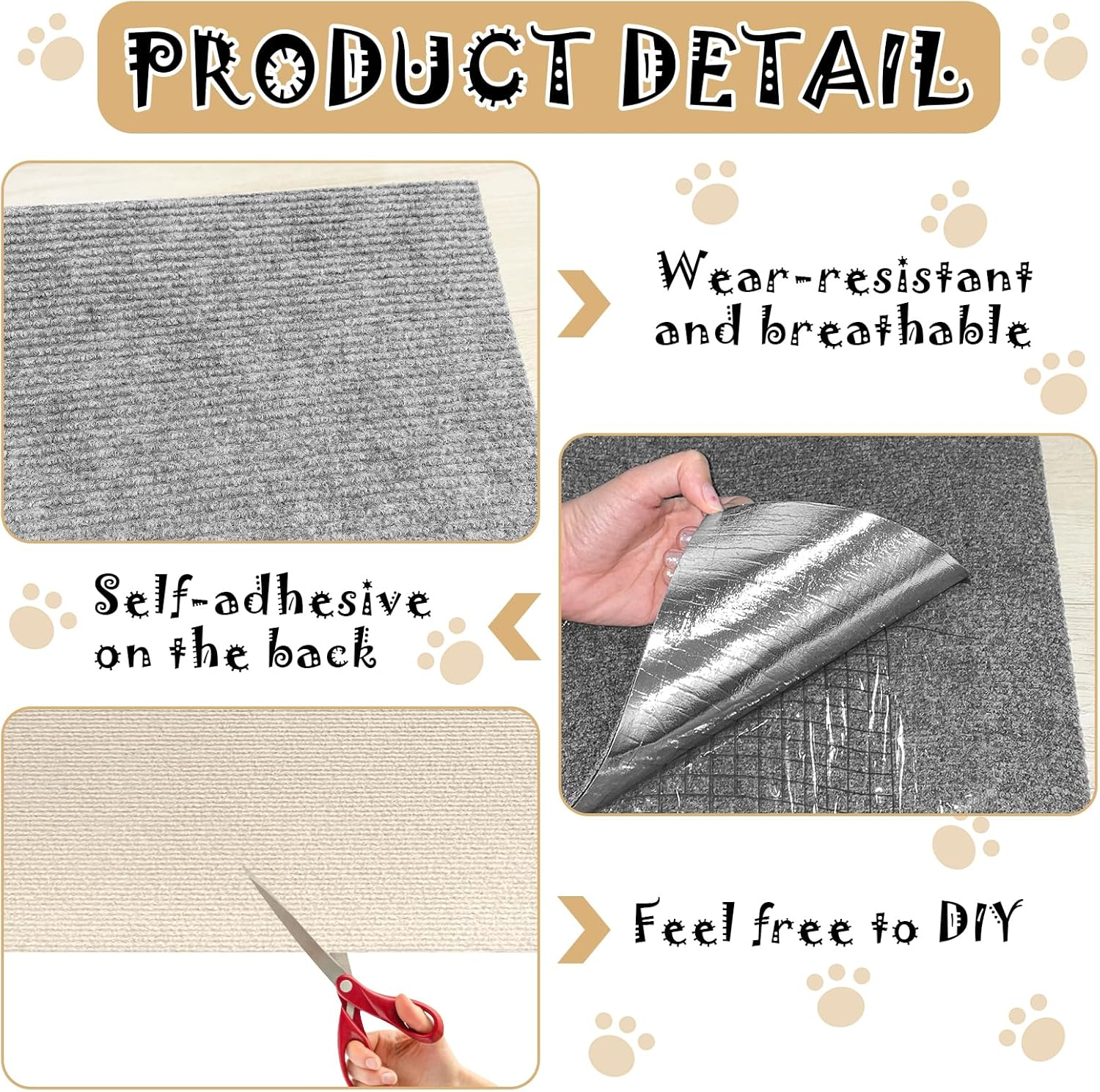 Lets Joy Climbing Cat Scratcher, 40 X 100 Cm Cat Scratching Mat, Scratching Post for Cats, DIY Cat Scratching Mat, Self Adhesive Scratching Mat for Cats, Sofa Furniture Protector image number 3