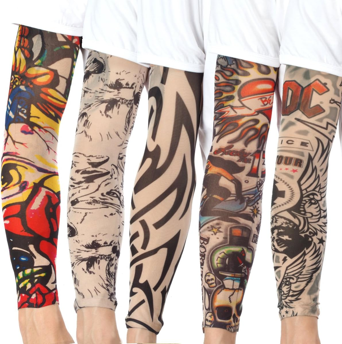 20PCS Set Arts Temporary Tattoo Arm Sunscreen Sleeves - Akstore - Designs Tiger, Crown Heart, Skull, Tribal and Etc image number 6