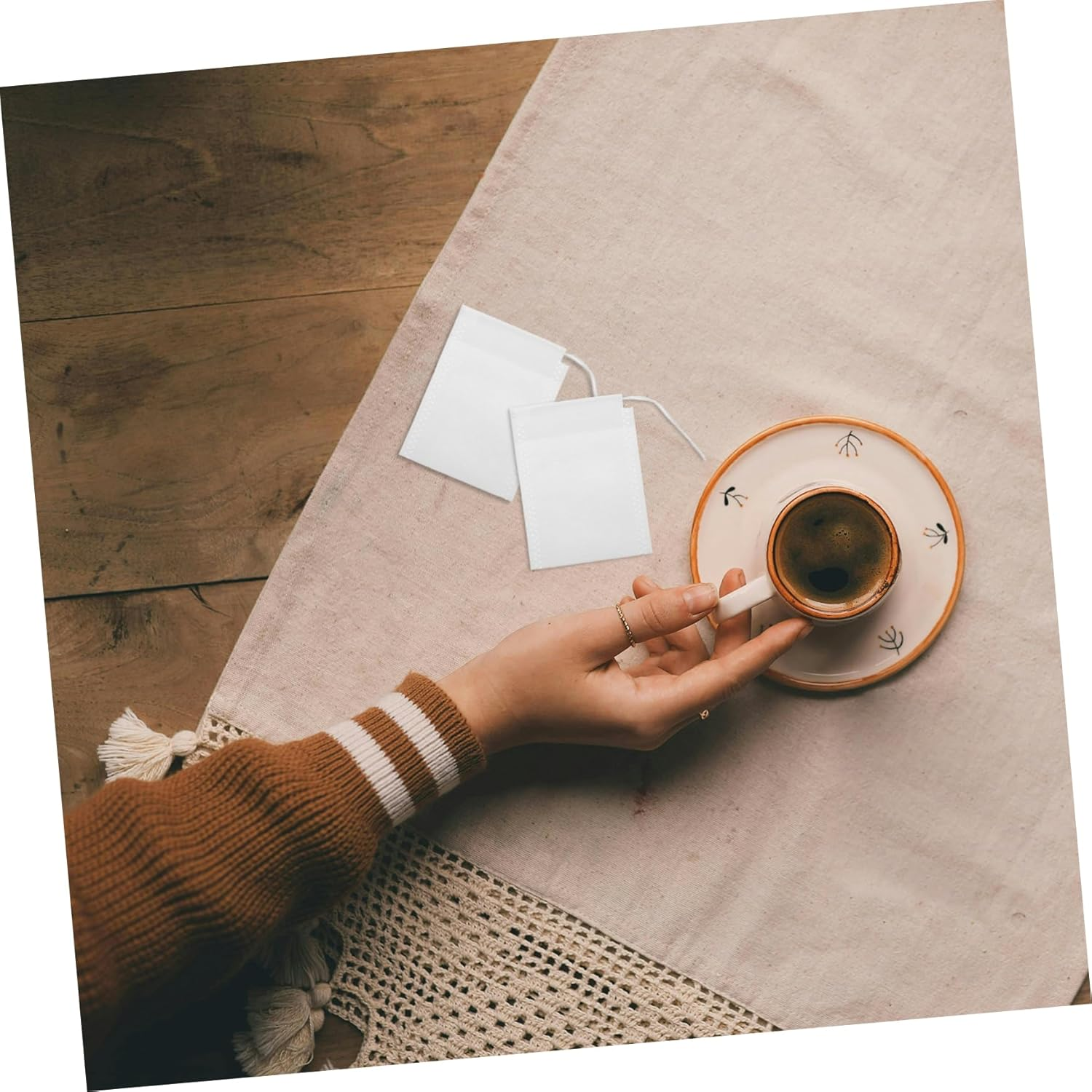 VICASKY 100Pcs Reusable Tea Sachets Loose Tea Strainer Detox Bags for Spa Home Easy Drawstring Sealing Design Multi-Function Filler Bags image number 6