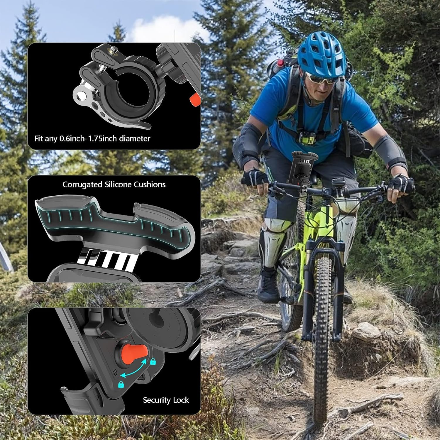 Bike Phone Holder, [2024 Upgrade] Motorcycle Phone Mount, Bicycle Phone Holder, Handlebar Phone Mount, for Iphone Bike Mount, Bike Accessories image number 4