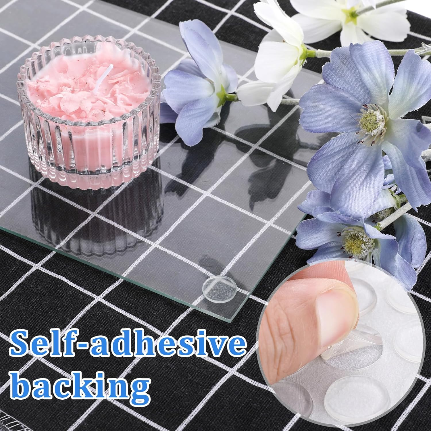 72Pcs Glass Table Top anti Slip Pads Bumpers 15 * 2Mm Clear Silicone Bumper Pads Rubber Cabinet Bumpers Dots for under Glasses Non Slip Furniture Pad Self Adhesive