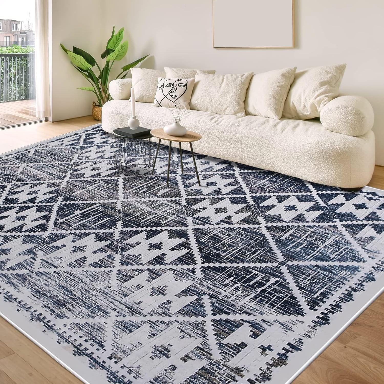 Leesentec Rugs 160X200Cm Modern Non-Slip Soft Area Rugs for Living Room/Bedroom/Dining Room Carpet Floor Mat Home Decorative(Navy Blue/Ivory,5.3X6.6 Feet)