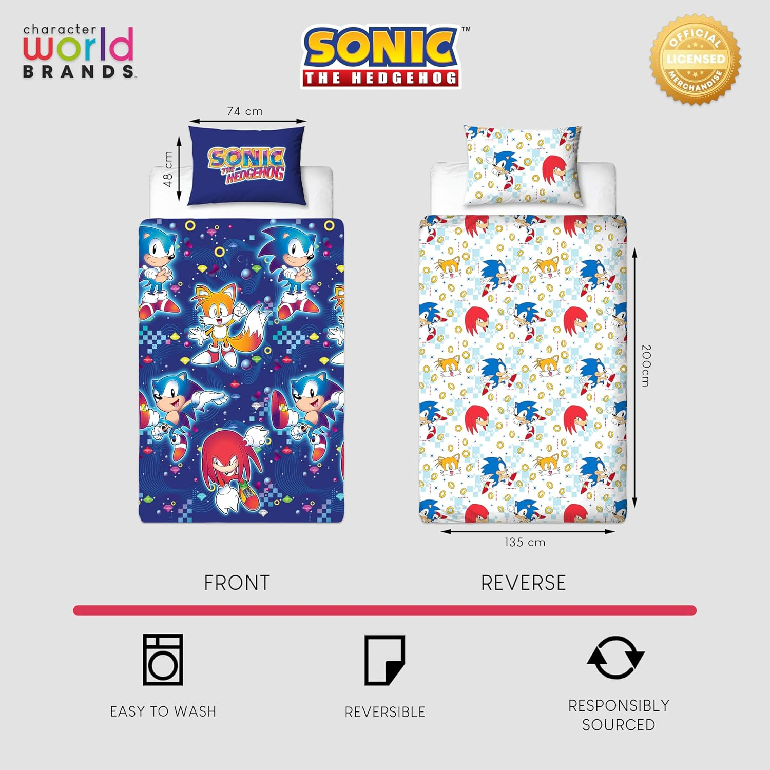 Sonic the Hedgehog Official Single Duvet Cover Set | Liquid Design Reversible 2 Sided Bedding Including Matching Pillow Case | Gaming Single Bed Set Blue with Tails and Knuckles image number 5