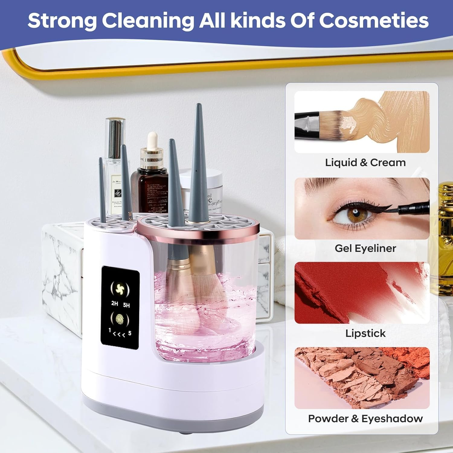 Electric Makeup Brush Cleaner Machine, 3 in 1 Automatic Make up Brush Cleaner with Makeup Brush Dryer,Portable USB Deep Quick Cleaning Tools for All Size Makeup Brush Set,Blush Brush,Sponges image number 5