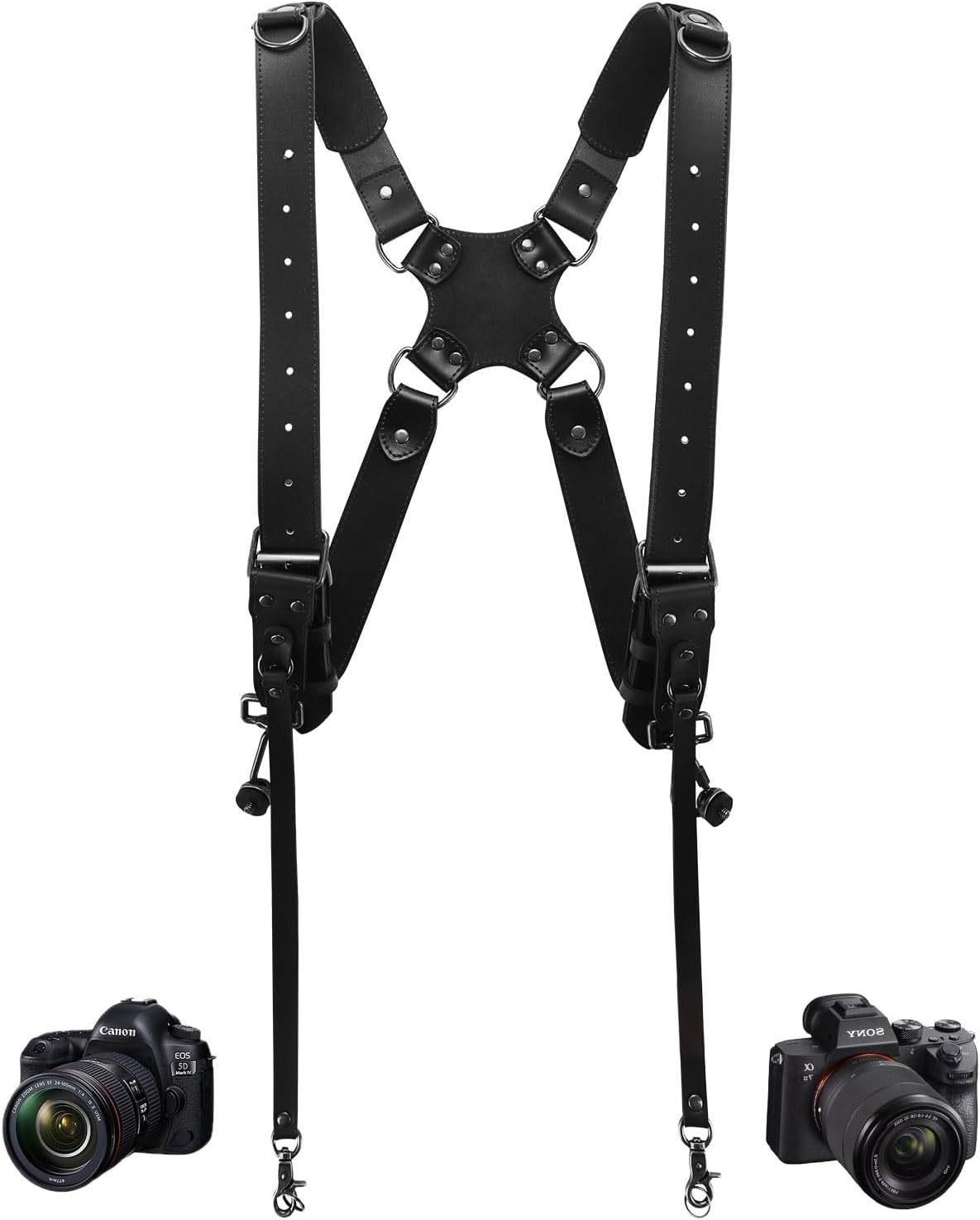4J LEDR Camera Harness,Leather Dual Shoulder Strap for Photographer,Dual Camera Harness for 2 Cameras Carrying for Men&Women,Multi Camera Gear for DSLR/SLR Strap,Quick Release,Small Size