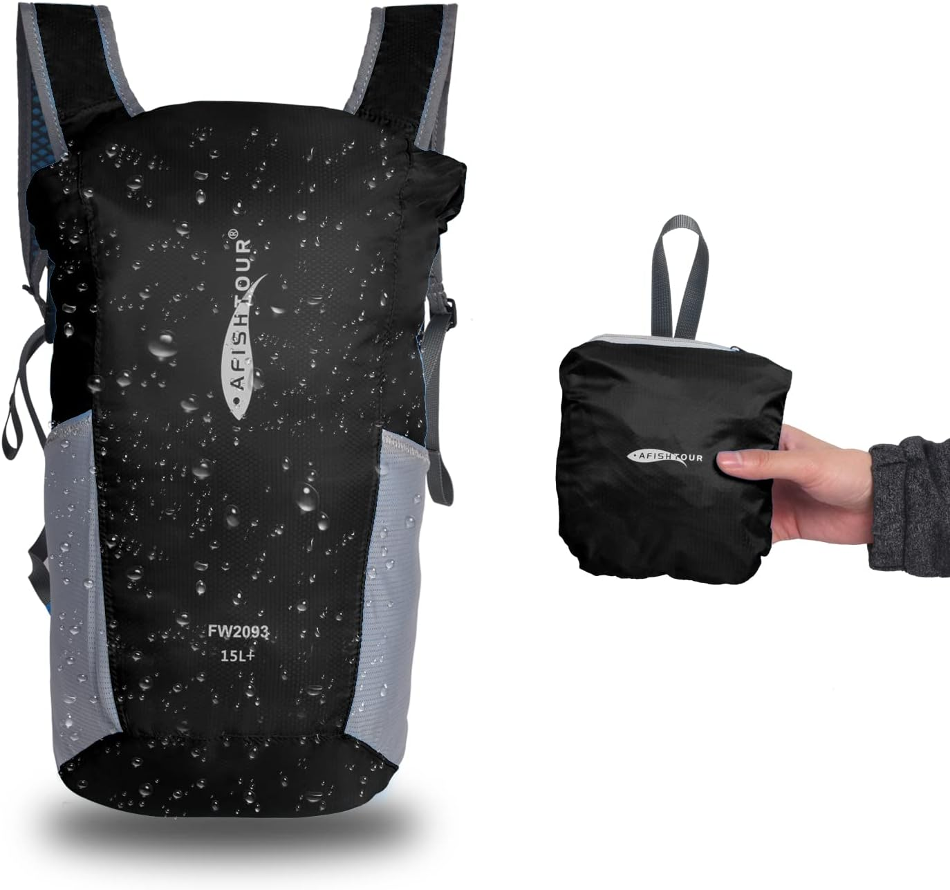 AFISHTOUR Ultralight Waterproof Hiking Backpack for Men & Women, 15L Packable Hiking Daypack, Roll Top Closure Small Dry Bag Backpack for Cycling, Camping, Skiing, Boating