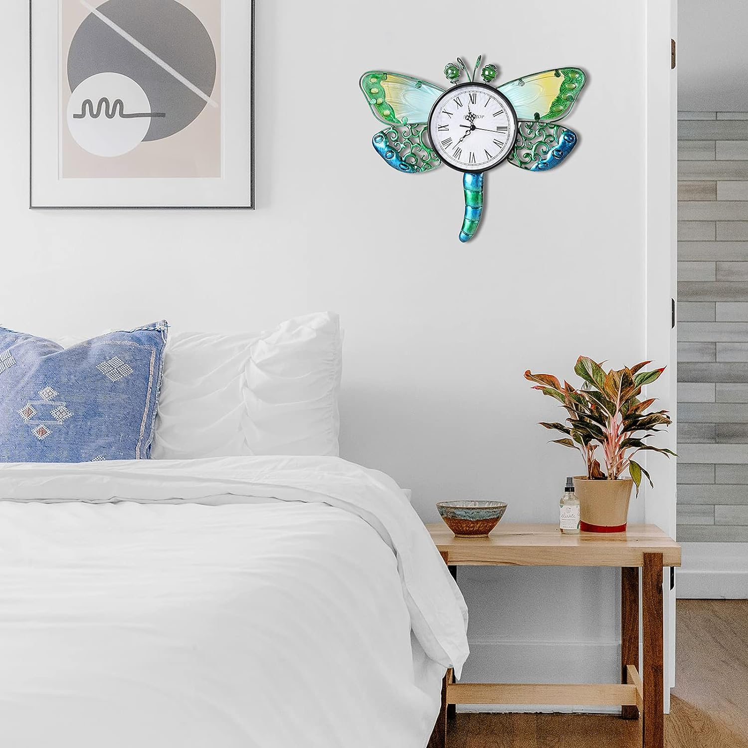 MUMTOP Indoor Outdoor Wall Clock Dragonfly Waterproof Wall-Mounted Clock for Patio Home Living Room Bedroom image number 3