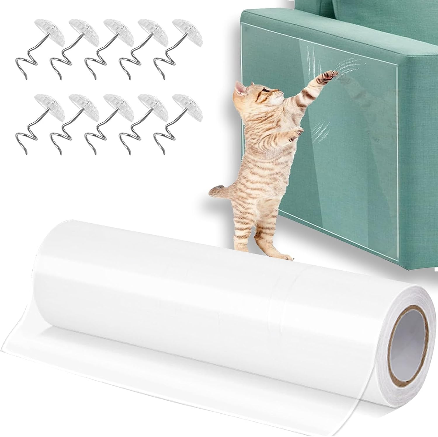 Cat Scratch Protection 3 M with 10 Screws, Scratch Protection Sofa Cat Sofa Transparent Scratch Protection Pad Furniture Protector Cat Furniture Protection Scratch Pads for Cats for Furniture Couch Door Wall Scratch Repellent image number 3