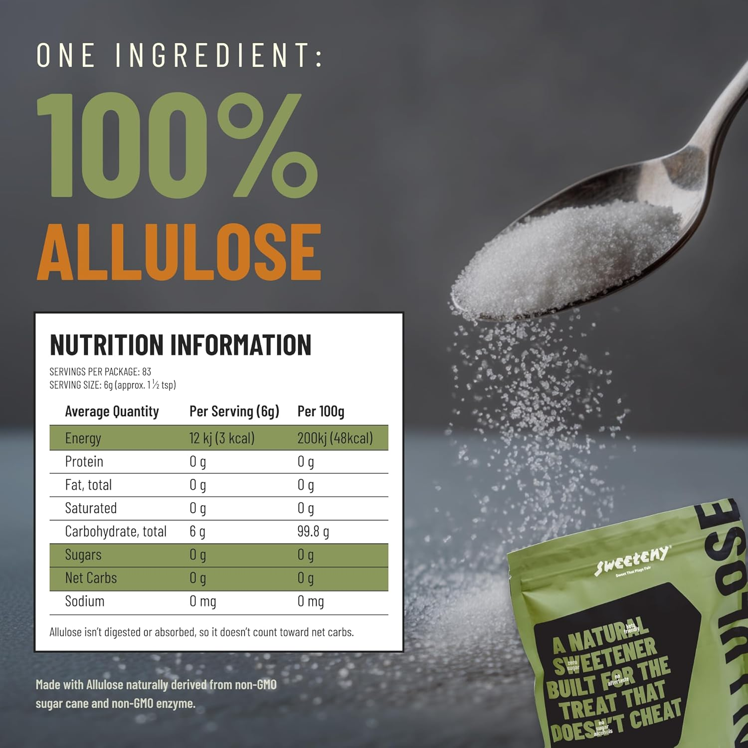 Allulose Sweetener by Sweeteny 500 G &ndash; Low Calorie Sugar Substitute, Zero Net Carbs, No Sugar Alcohol, Keto Sweetener for Baking, Coffee, Tea & Desserts image number 3