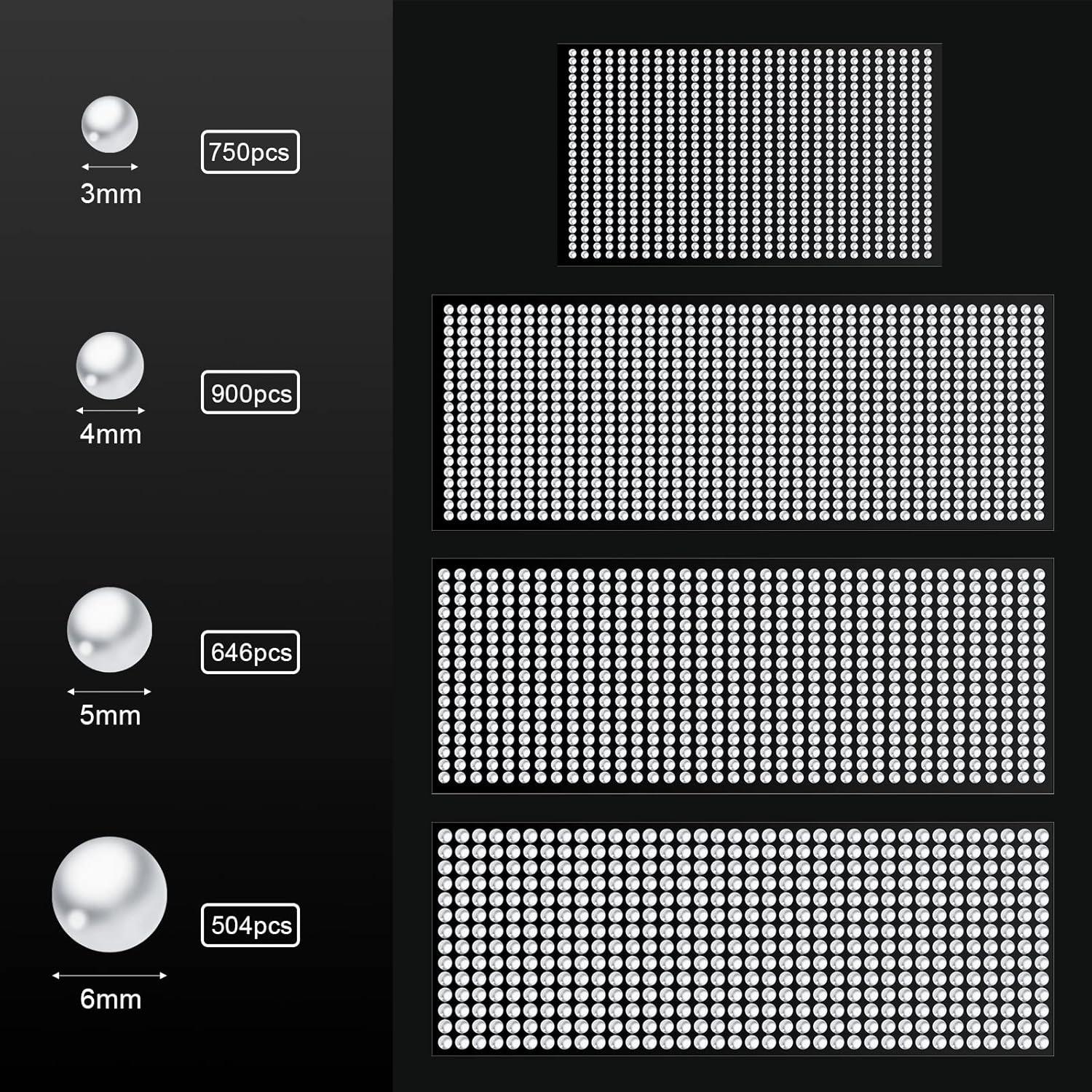 SAVITA 2800 Pieces Pearl Stickers, 3 Mm/4 Mm/5 Mm/6 Mm Beauty Flatback Beads Self Adhesive Hair for Makeup Crafts Face Nails Album Decoration (White) image number 4