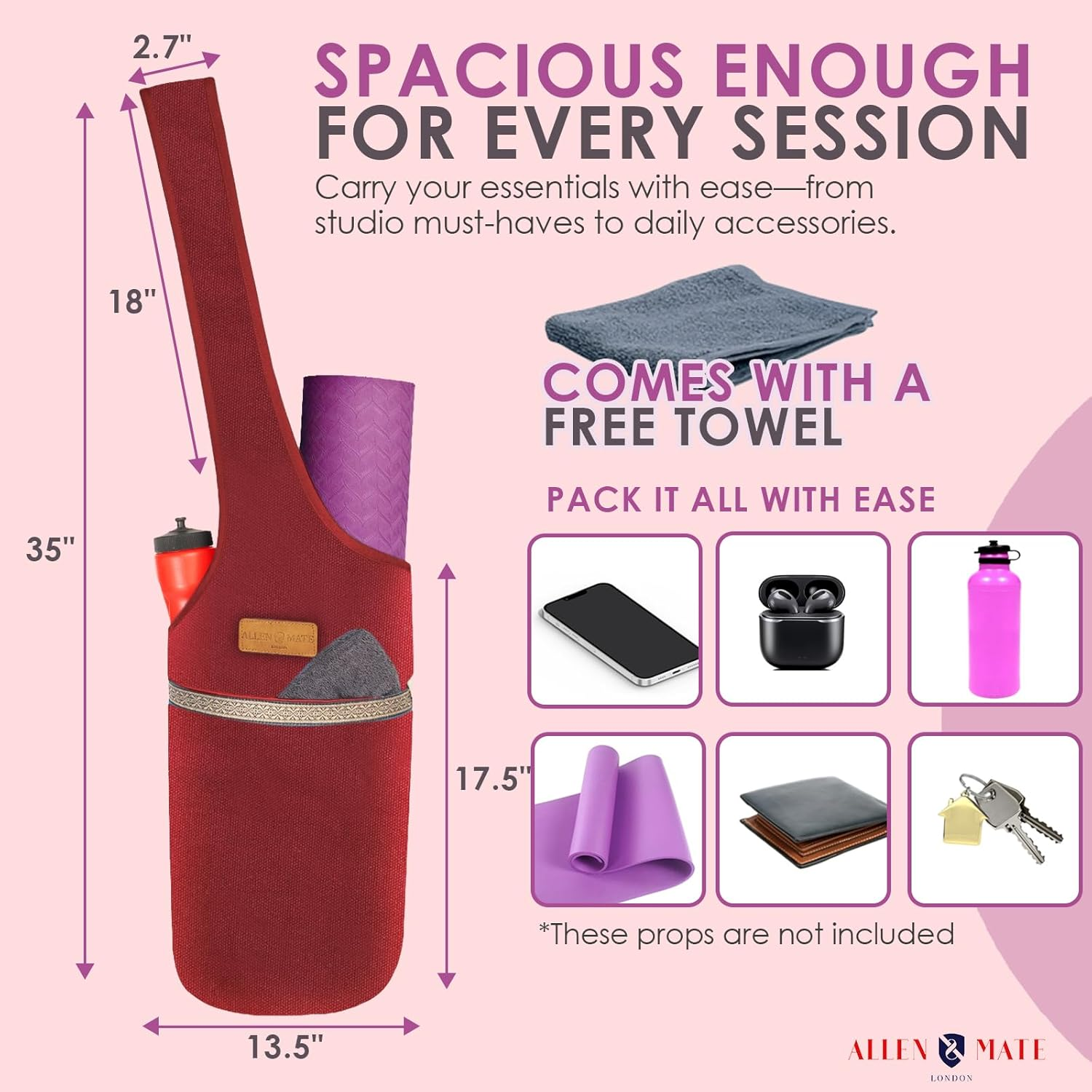 ALLEN & MATE Large Yoga Mat Bag with Side Pocket and Zipper Pocket, Fit Most Size Mats - Grey image number 4