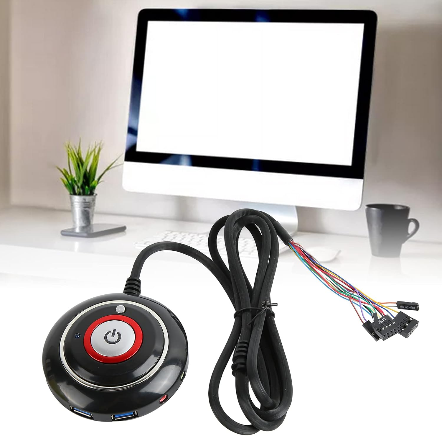 Desktop Computer Power Switch, PC Power Button External PC on off Power Button, PC Power Switch for Internet Cafe (2Usb+Audio) image number 3