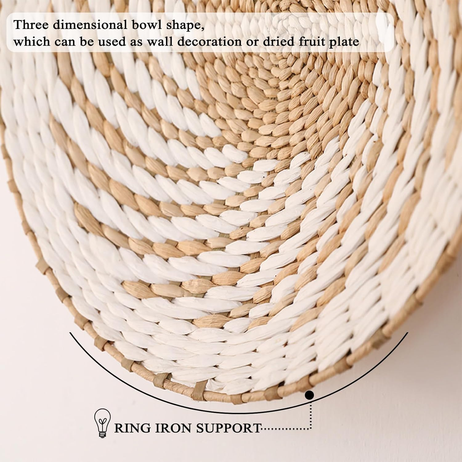 7 Pack Boho Wall Basket Decor - Seagrass Rattan Wicker Wall Decor round Handmade Hanging Rustic Flat Elegant Wall Art for Farmhouse Living Rooms Bedrooms Display Table Settings Kitchen Home image number 3