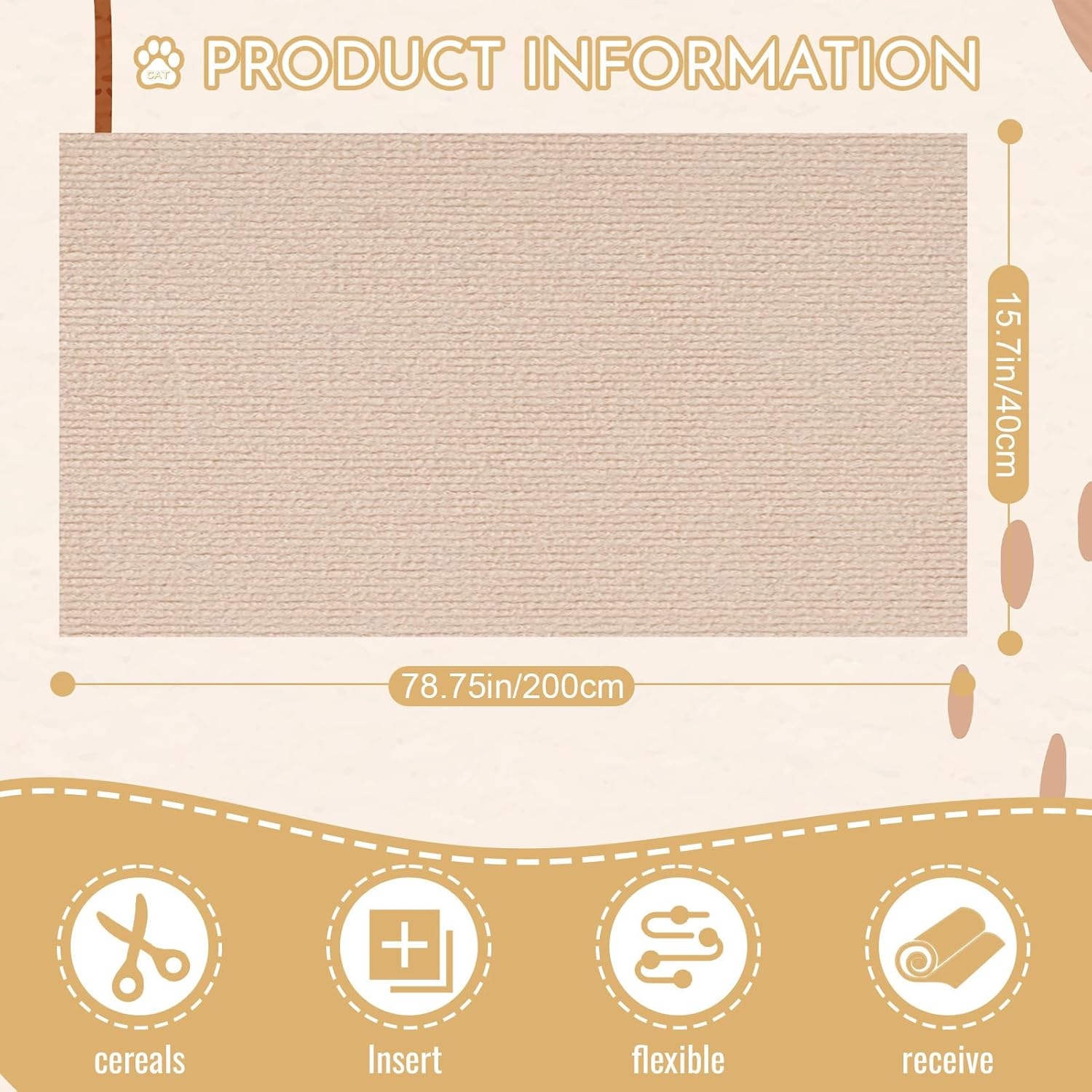 Cat Scratching Mats,200X40 Cm Trimmable Self Adhesive Furniture Protector,Cat Scratch Pad DIY Decorative Cat Tree,Protect Carpets and Sofas image number 5