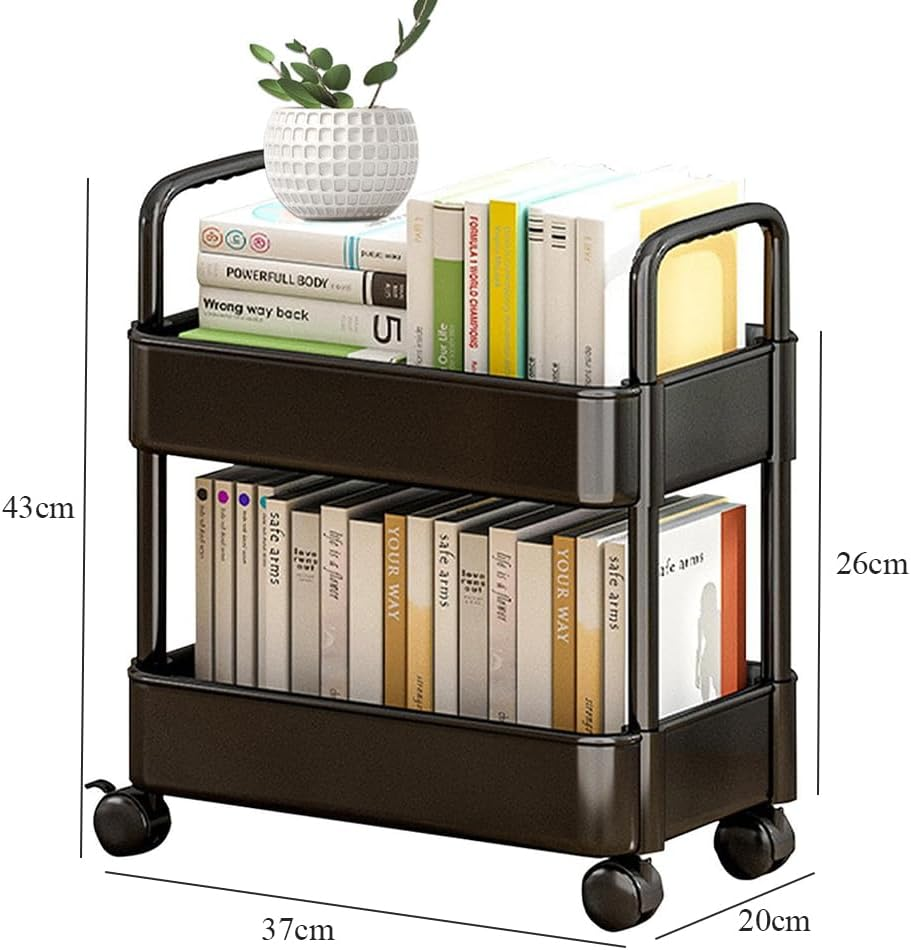 Storage Rolling Cart, 2Tier Snack Organiser Trolley, Rolling Shelf with Wheels & Hooks,Movable Storage Organizer for Home Kitchen Organization (Black image number 4