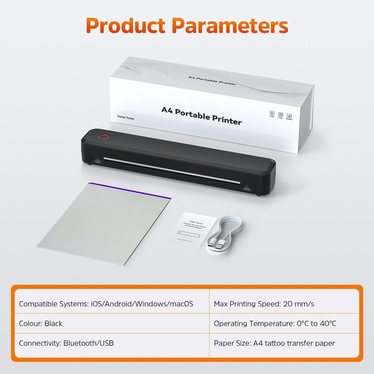 AUSWAY Tattoo Stencil Printer Wireless Thermal Transfer Machine Tattooing Drawing Copier Bluetooth USB Body Art Maker DIY Portable Compatible for Phone Tablet PC image number 1