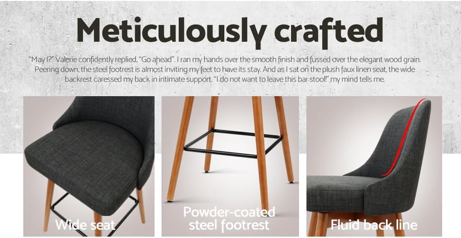 Artiss 4X Bar Stools Kitchen Dining Chairs Swivel Linen Stool Wooden Charcoal image number 1