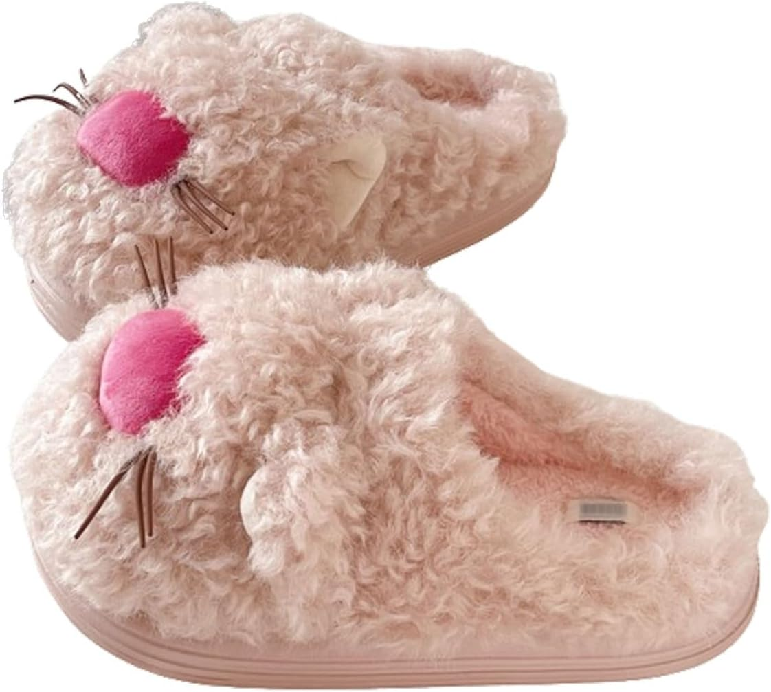 Women'S Cute Fuzzy Cat Slippers Comfy Plush Warm Fun Plush Home Shoes Fluffy Faux Fur Kawaii Cartoon Animal House Slides