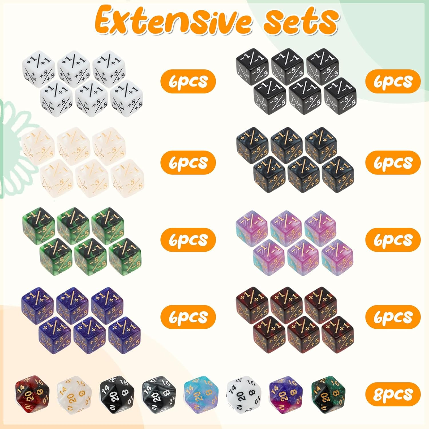UKQRRTC 56 Pcs Counter Dice Set, Acrylic Magic the Gathering Dice Set, Portable MTG Counter for Home Outdoor Party image number 1