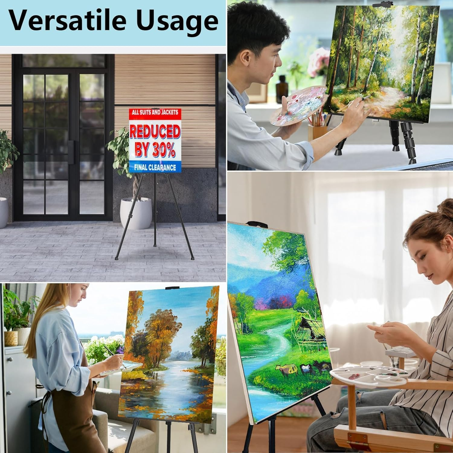 Easel Stand for Sign Adjustable Double-Layer Metal Easel for Painting Stand for Canvas, Portable Tripod for Canvas and Display, Includes Carrying Bag, Black, Height 19-63 Inches (49-160 Cm) image number 6