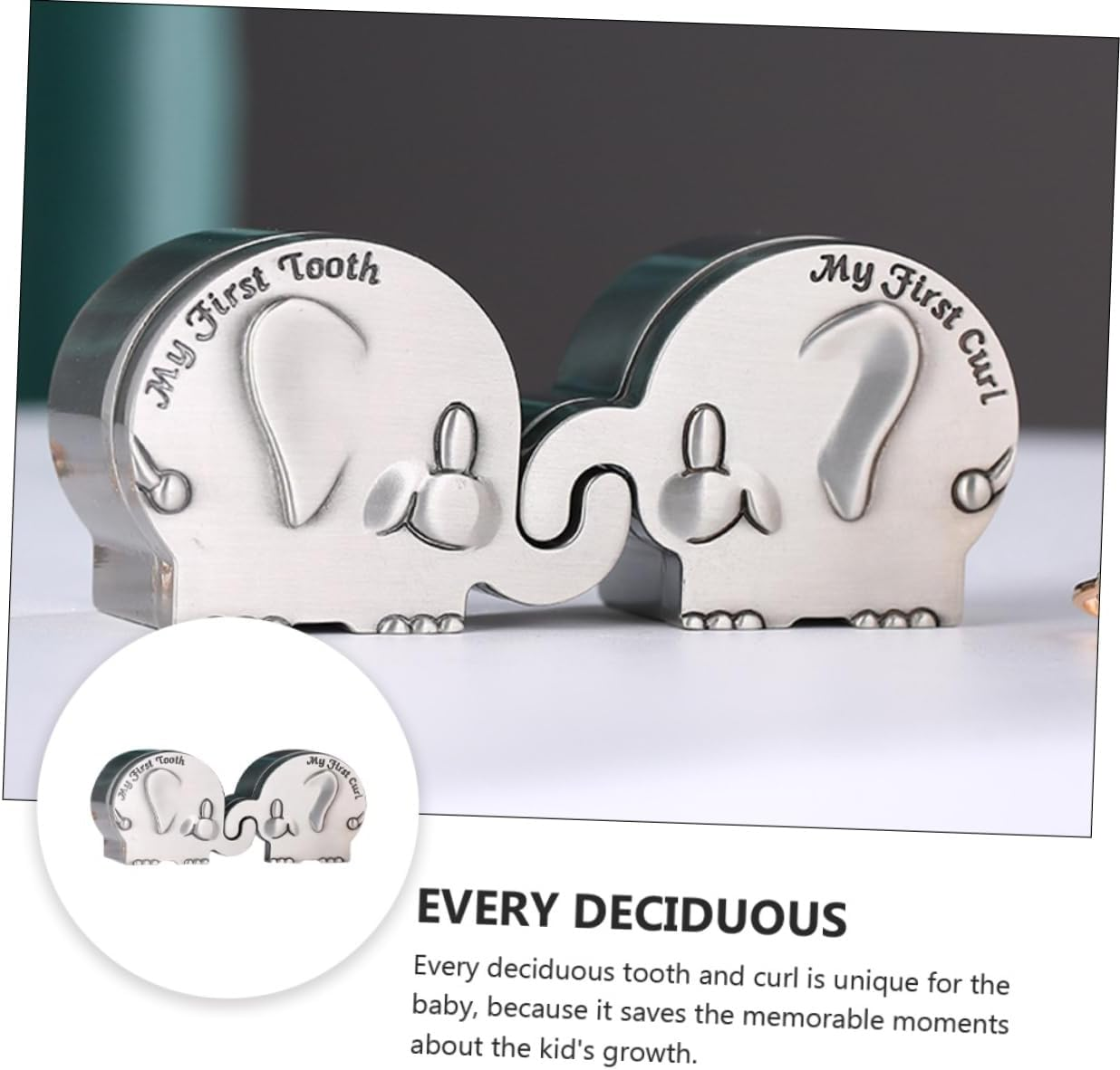Fetal Hair Collection Box Elephant Shape First Tooth Keepsake Box for Newborn Shower image number 2