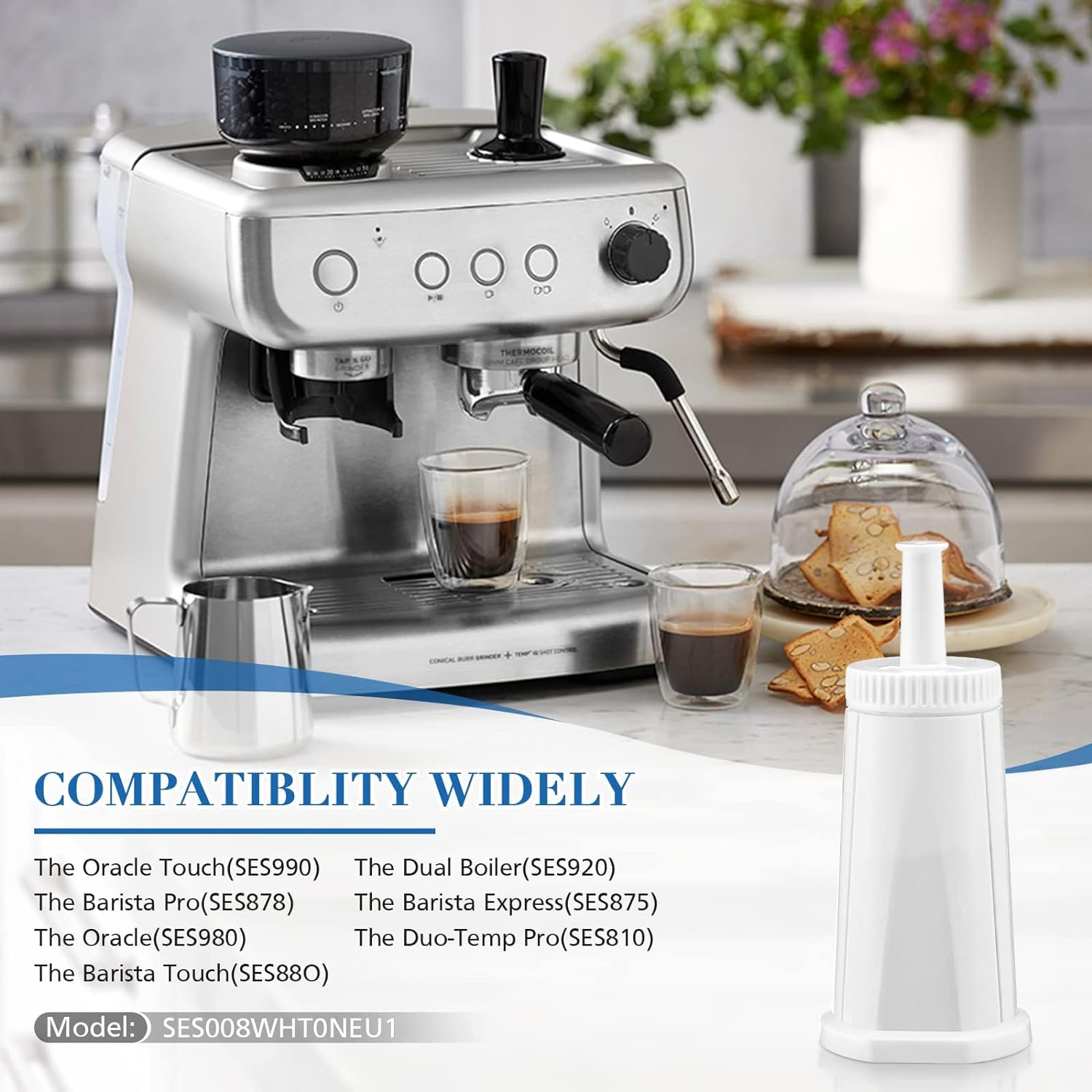 Cabiclean 4 Pack Replacement Water Filter Compatible with Breville Machines, Barista Touch BES880, Barista Pro BES878, Oracle Touch BES990, Oracle Bes980,Dual Boiler BES920, Bambino, Claroswiss & Sage image number 1