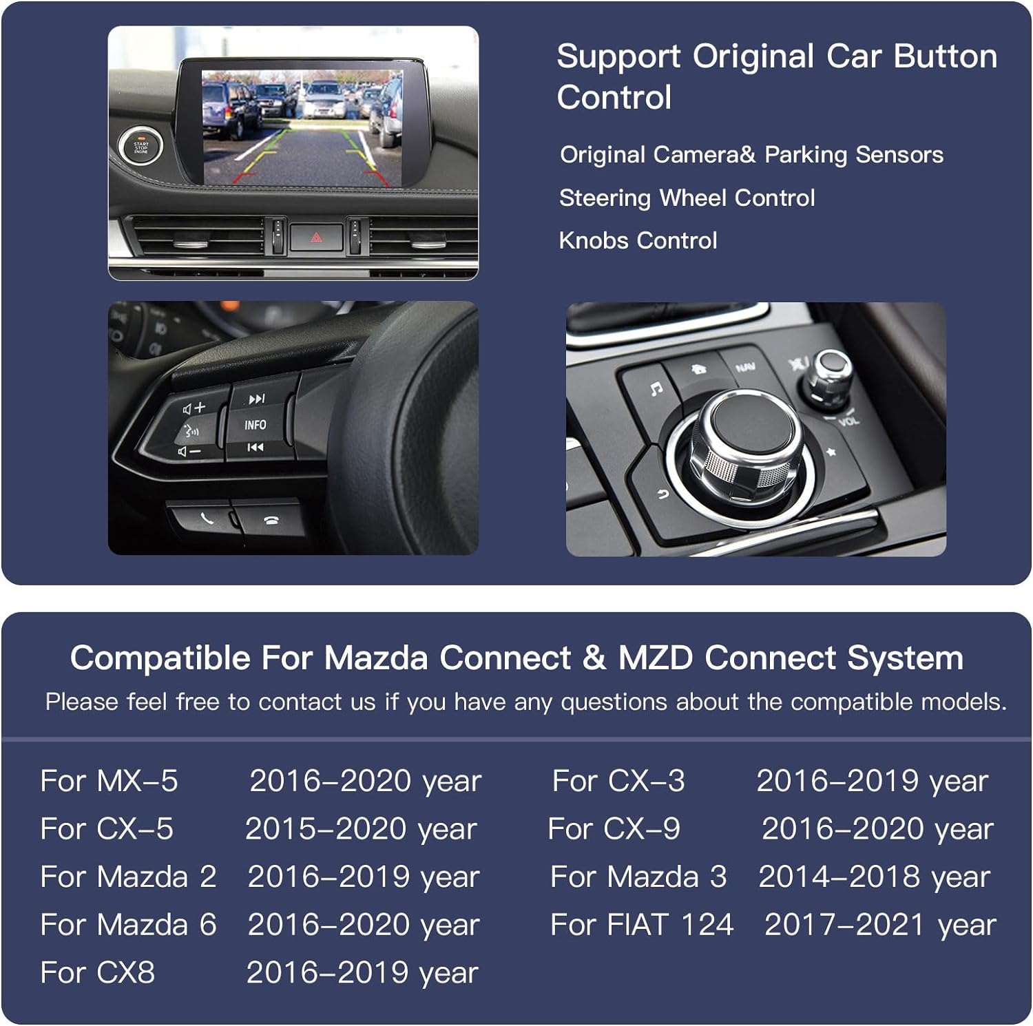 Carplay/Android Car Adapter for Mazda 2/3/6/Cx3/Cx5/Cx9/Mx5/Fiat 124 2014-2021 TK78-66-9U0C OEM Hub Retrofit Kit Fits MZD Connect System 00008FZ34 image number 3