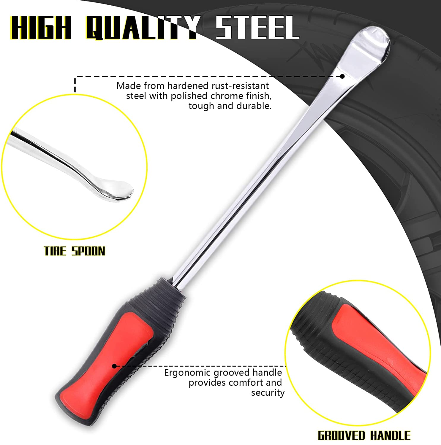 57 Pcs Tire Spoons Motorcycle Tire Changing Tools, Bike Tire Iron Levers Repair Kit with Pure Copper Valve Stem Cores,Rim Protectors, Valve Core Remover for Motorcycle ATV Lawn Mower image number 2