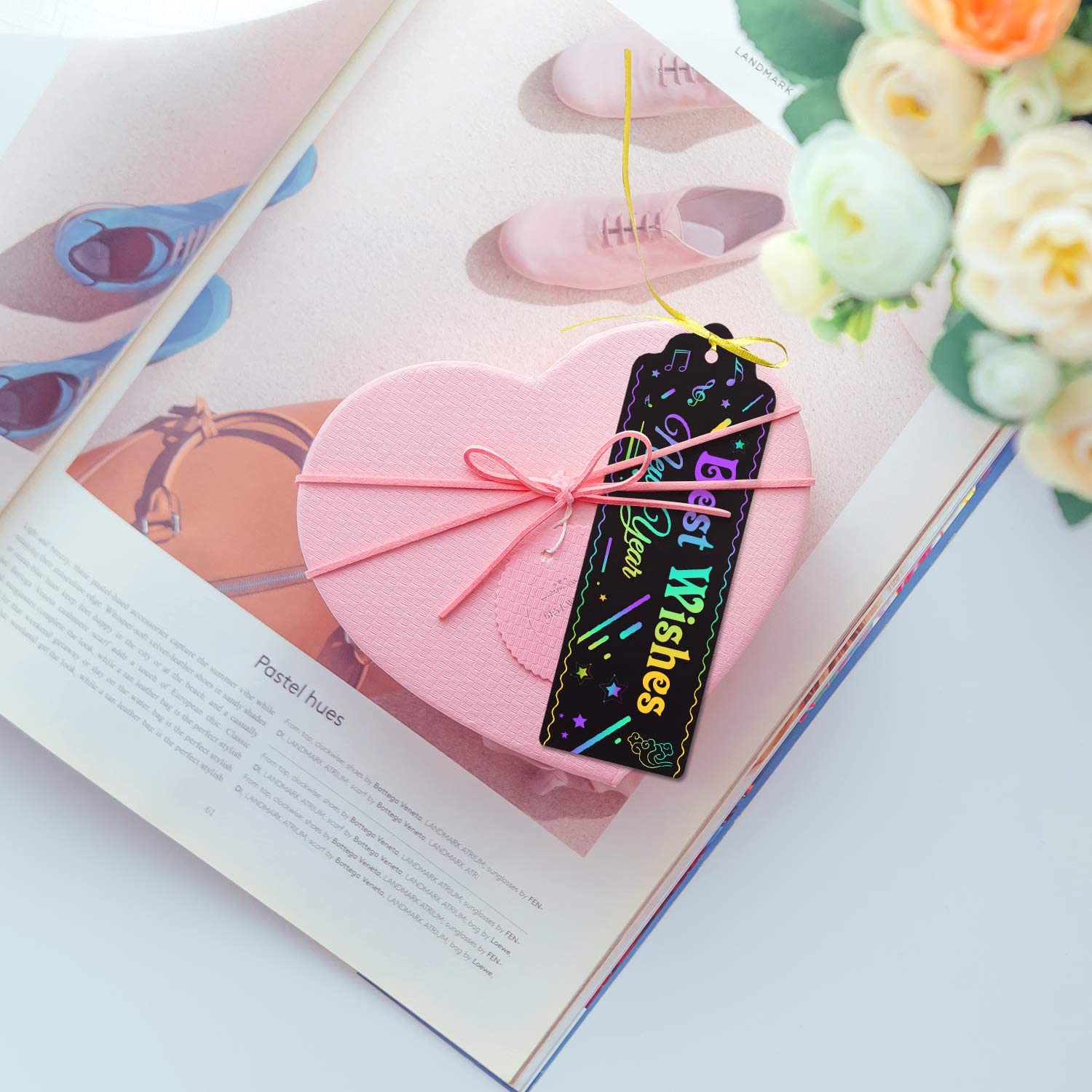 Augsun 96 Kits of Scratch Rainbow Paper Art Bookmarks DIY Gift Tags Magic Rainbow Notes Cards with Bamboo Stylus, Colorful Satin Ribbons for Children Students Party Favor Classroom Travel Activity image number 4