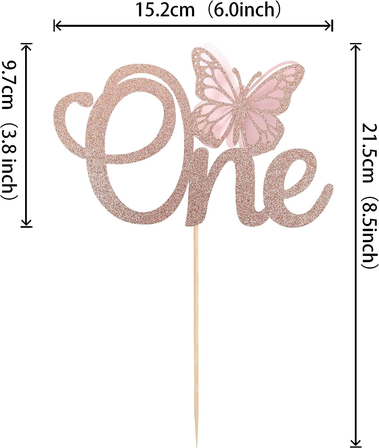 SYKYCTCY 1 Pack Butterfly One Cake Topper Glitter Butterfly 1St Birthday Cake Pick for Butterfly Theme Baby 1St Birthday Baby Shower Party Cake Decorations Supplies Rose Gold - Gold image number 5