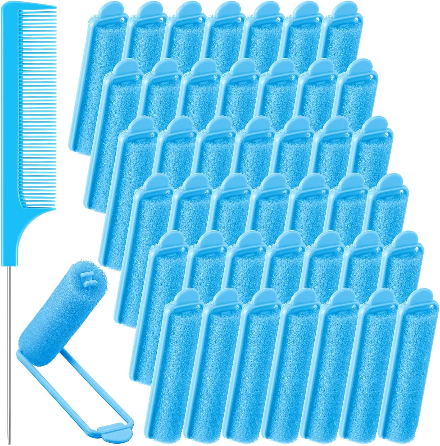 Syhood 43 Pcs Foam Sponge Hair Rollers Women 0.59 Inch Soft Sleeping Curlers Flexible Sponge Curler Tool and Rat Tail Comb for Hair Styling Hairdressing Overnight Curl and Volume(Black)