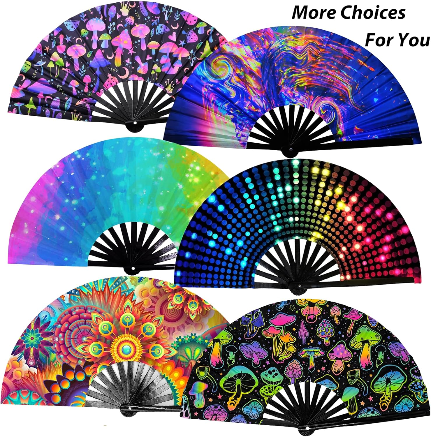 13&lsquo;&rsquo; UV Glow Large Rave Fan for Men Women, Decorative Folding Hand Fan for Party, Home Decoration, Gift, Music Festival Essential, EDM Rave Accessories (Lightspot) image number 1