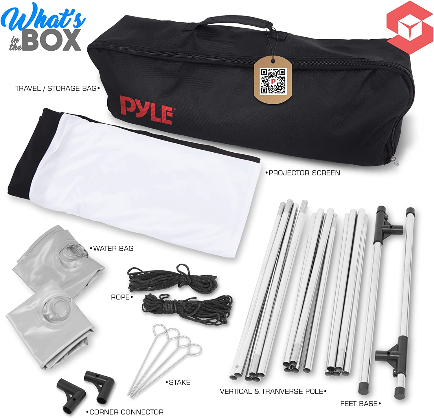 Pyle Projector Screen with Stand - 100" 16:9 HD 4K Portable Lightweight Freestanding Foldable Indoor Outdoor Movie Projection Display with Frame for Home Theater image number 1