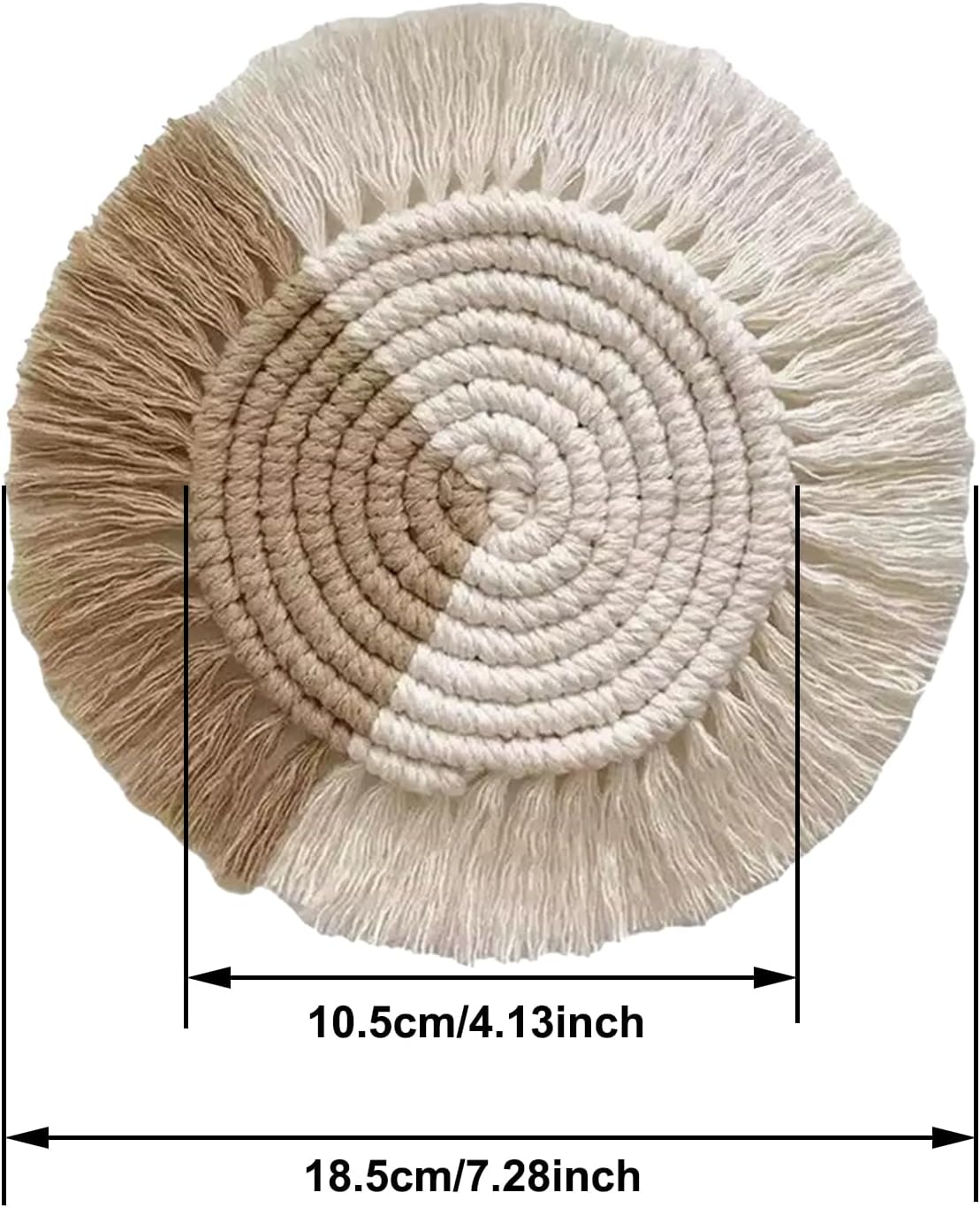 CENZICOM Boho Woven Macrame Coasters, Absorbent Drink Coasters for Desk, Set of 2, Farmhouse Home Decor (Khaki-Whitex2)