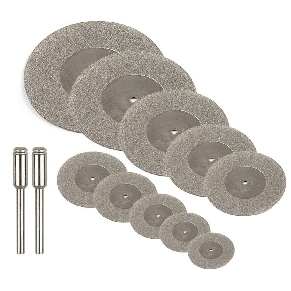 Yakamoz 10Pcs Assorted Small Diamond Cutting Wheel with Mandrel Cutoff Disc Blades Rotary Cutter Tool Kit for Metal Stone Tile, 16Mm - 60Mm Cutting Dia. image number 4