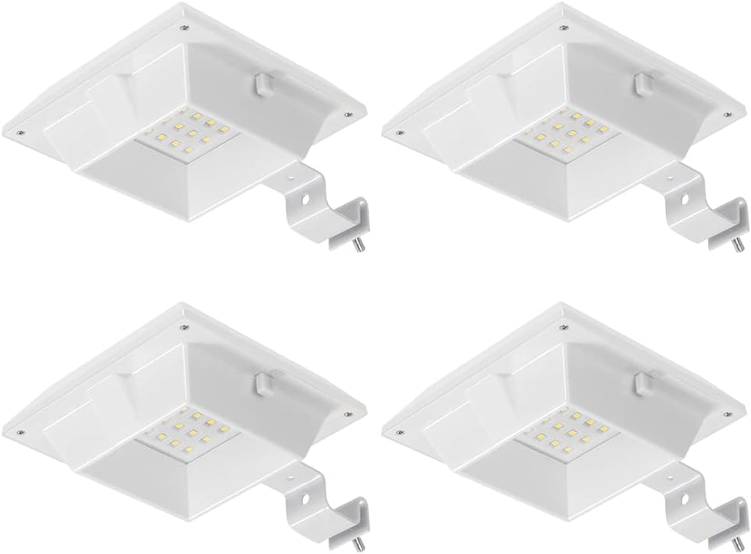 4 Pack White Solar Powered Gutter Lights Outdoor Decorative Waterproof 12 Leds Yard Lamp for Lighting Fence, Railing, outside Wall, Deck, Garden, Path, Backyard, Walkway, Patio, Holeless Installation