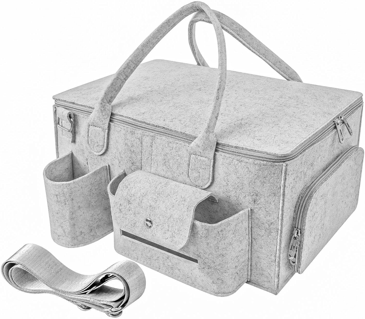 Baby Diaper Caddy Organizer with Lid &ndash; Portable Diaper Tote Bag with Multiple Compartments, Travel Baby Bag for Must-Haves, Newborn Essentials Gift Basket image number 2
