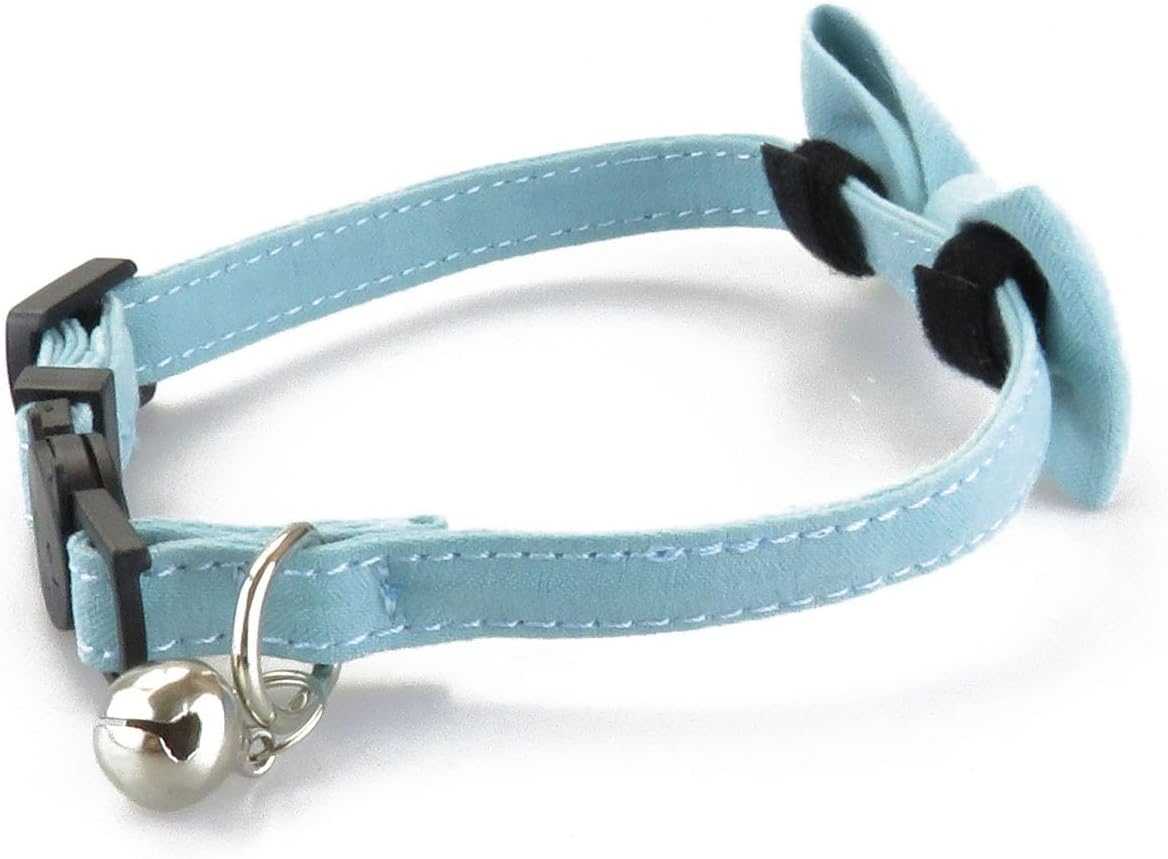 Adjustable Cat Bow Tie Collar with Detachable Bell, Breakaway Pet Collar for Cats, Dogs, Puppies & Kittens, Soft & Safe Pet Apparel Accessory (Blue) image number 1